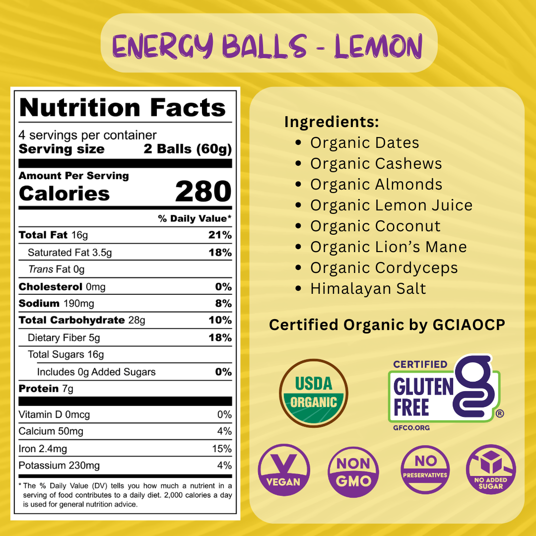 Organic Mushroom Energy Balls - Lemon